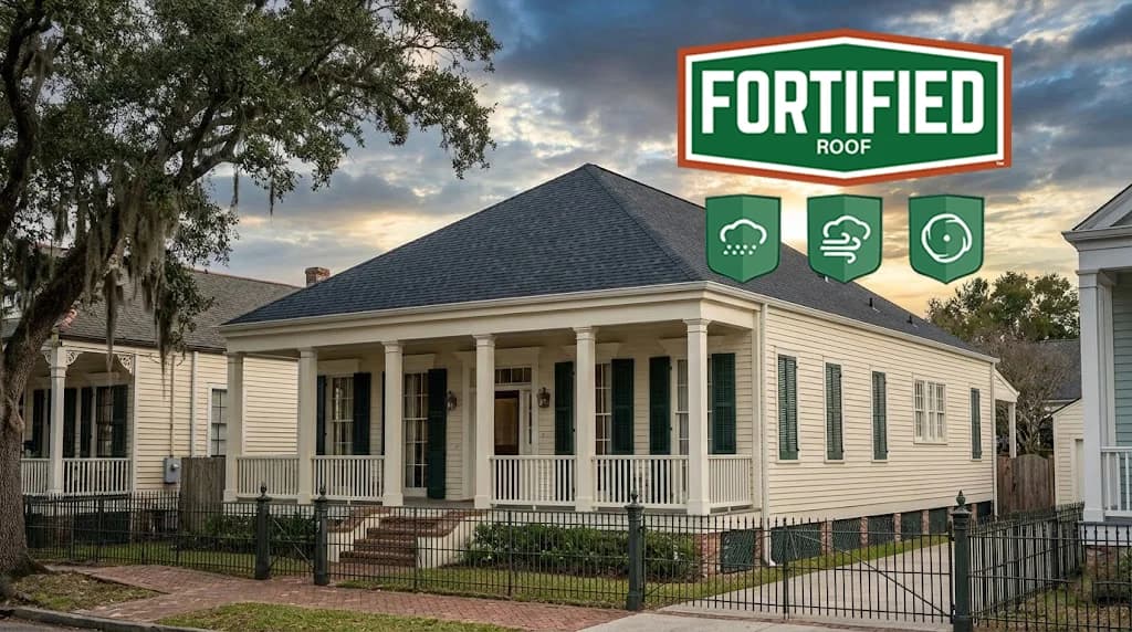 FORTIFIED roof under installation showing sealed roof deck and enhanced ring-shank nailing pattern