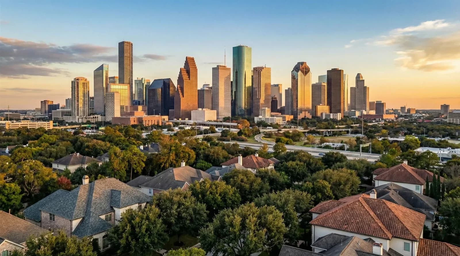 Side-by-side comparison of metal roof and asphalt shingle roof on Houston homes