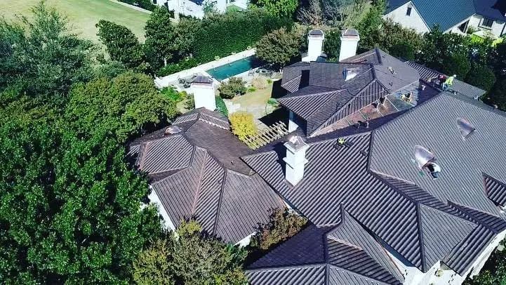 Ludowici clay tile roof with dome vent detail, aerial view
