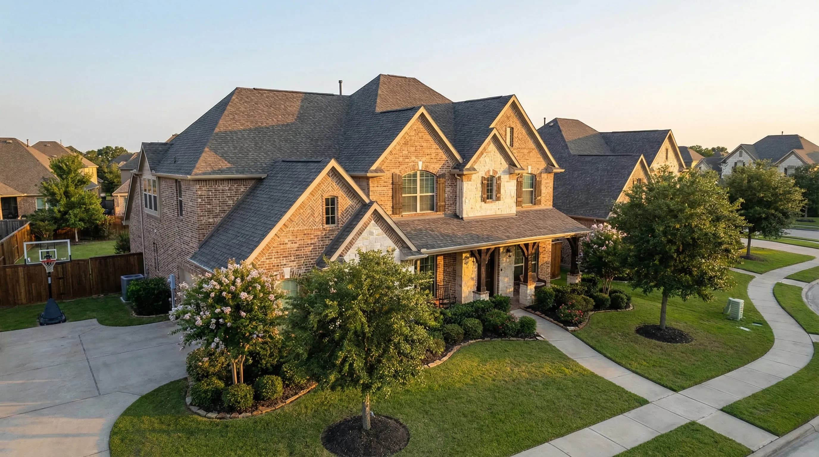Residential homes and roofs in Katy, Texas