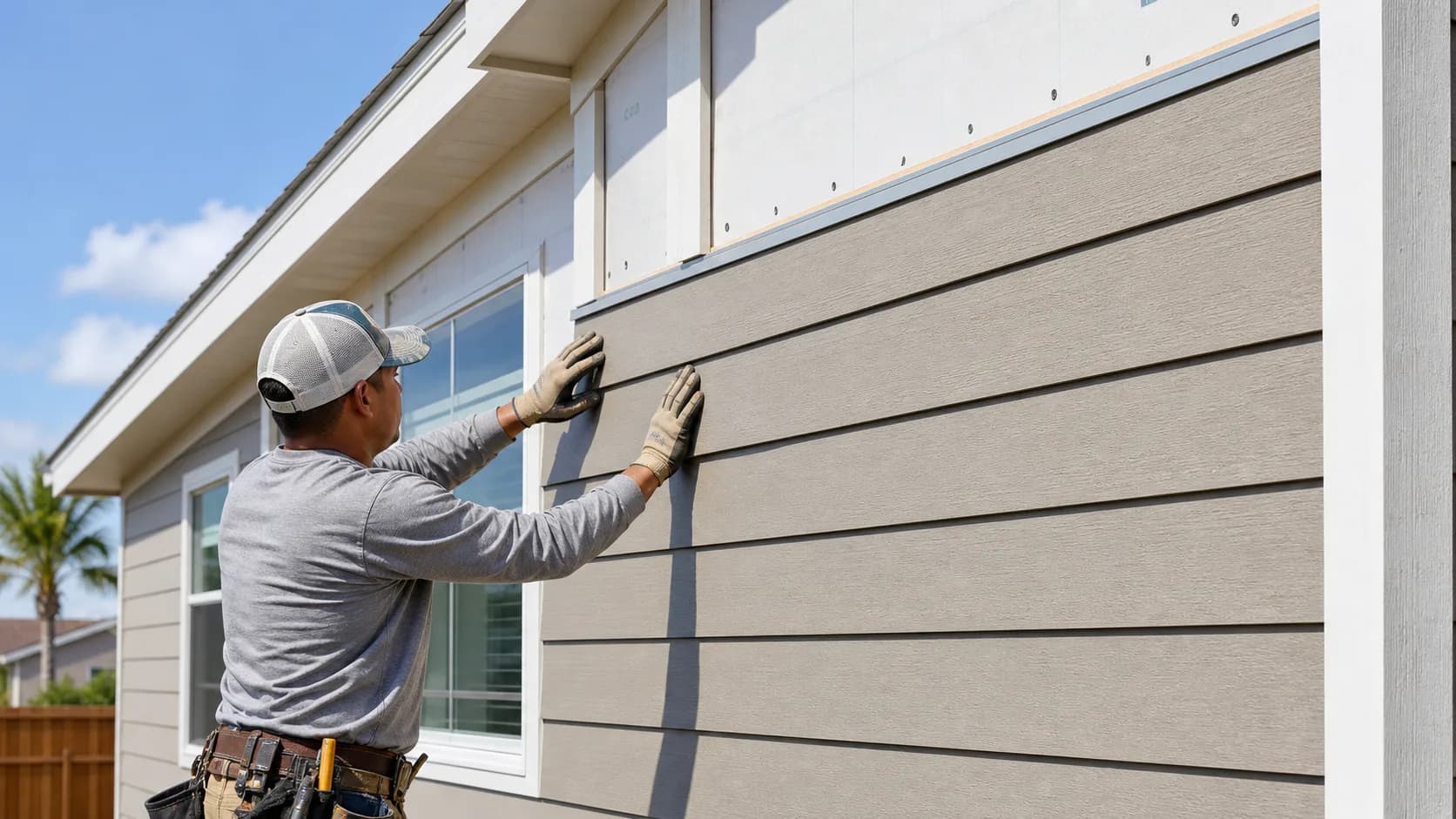 James Hardie fiber cement lap siding installed on a residential exterior with trim and flashing detail