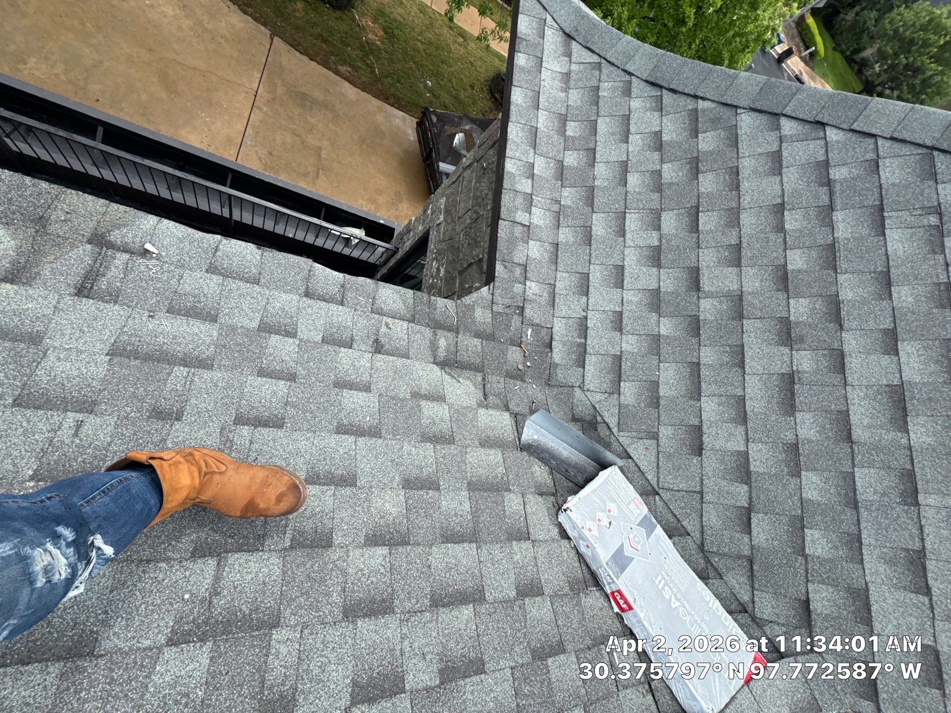 Shingle roof valley and adjoining roof planes at a Valburn Drive project in Austin