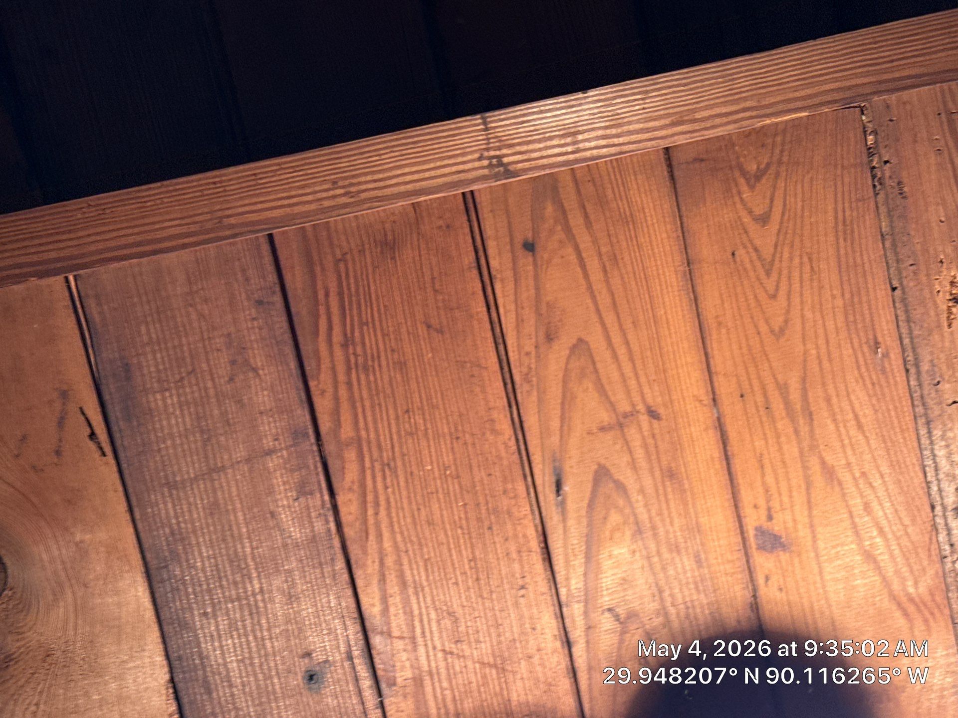 Existing plank roof decking viewed from the attic at a New Orleans project
